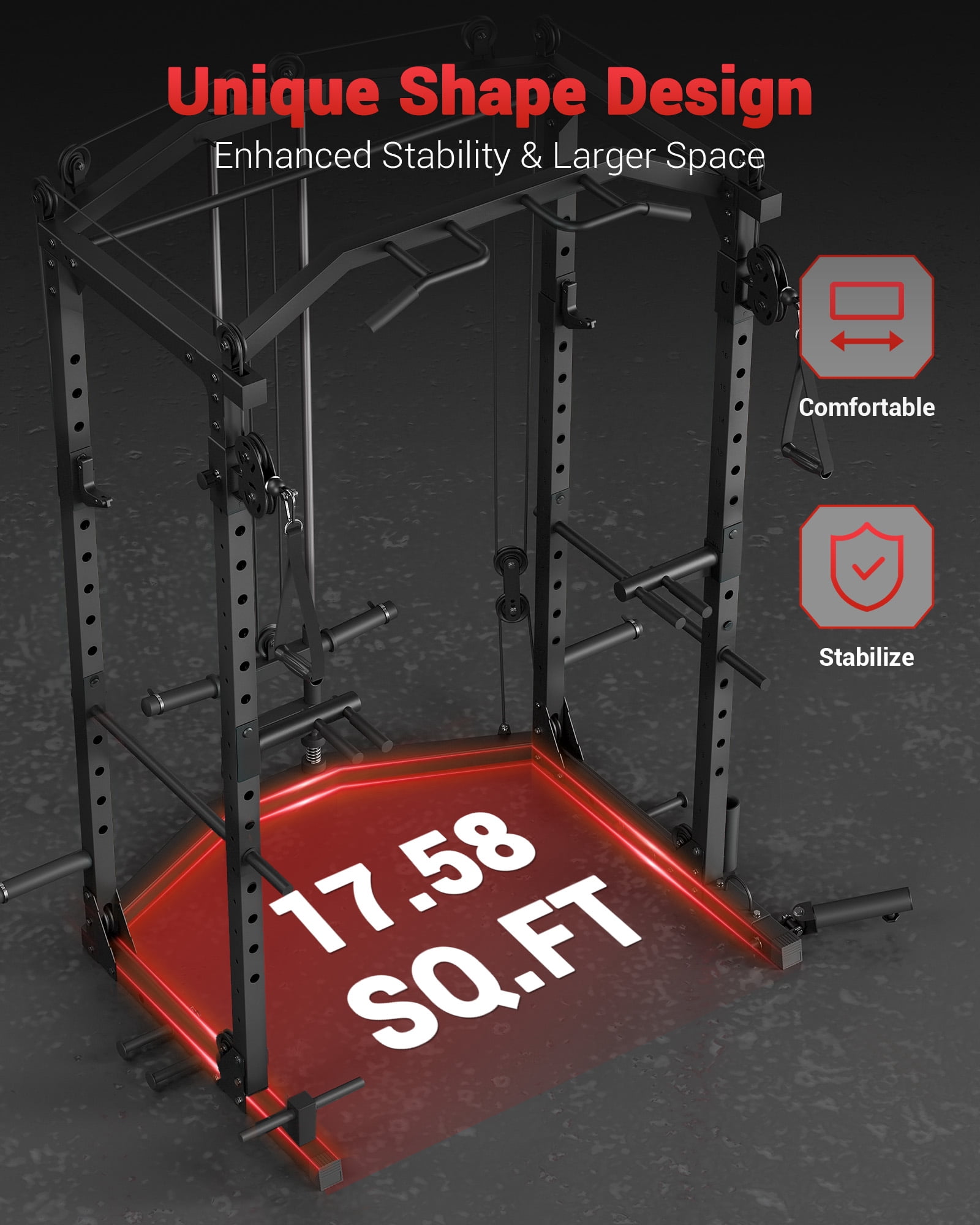 GARVEE Power Cage Home Gym,2000lbs Multi-Function Squat Rack with Cable Crossover,Pull-Up & Dip Station,LAT-Pull Down System,Workout Cage with More Attachments,Black