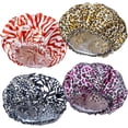 thumbnail image 1 of HUGFEGWE 4 PCS Shower Caps for Women, Elastic and Reusable Bath Caps, Double Waterproof Layers Shower Cap, Bathing Shower Caps, Environmental Protection Hair Bath Hat - Printed Color AZ824-28638, 1 of 8
