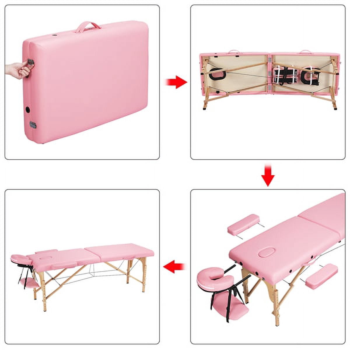 Alden design Fold Portable Massage Table w/ Removable Headrest Armrests, Pink