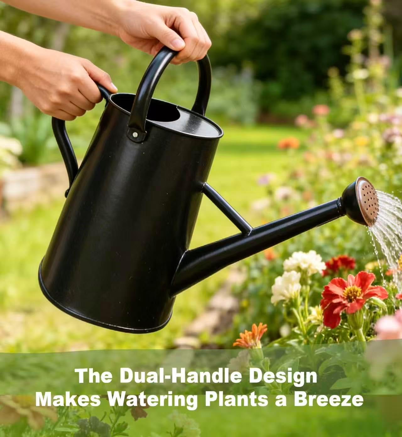 Watering Can for Outdoor&Indoor Plants，1.5 Gallon（5.7L） Metal Watering Can with with Removable Spout，Large Galvanized Steel Garden Flower Water Can Watering Pot with 2 Handles ，Black