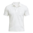 thumbnail image 3 of Telankuip Summer Color Block Waffle Short Sleeve Polo Shirts for Men Casual Textured Quarter Button Collar Comfortable Breathable Top Dress Business Work Shirt with Pocket White XL, 3 of 8