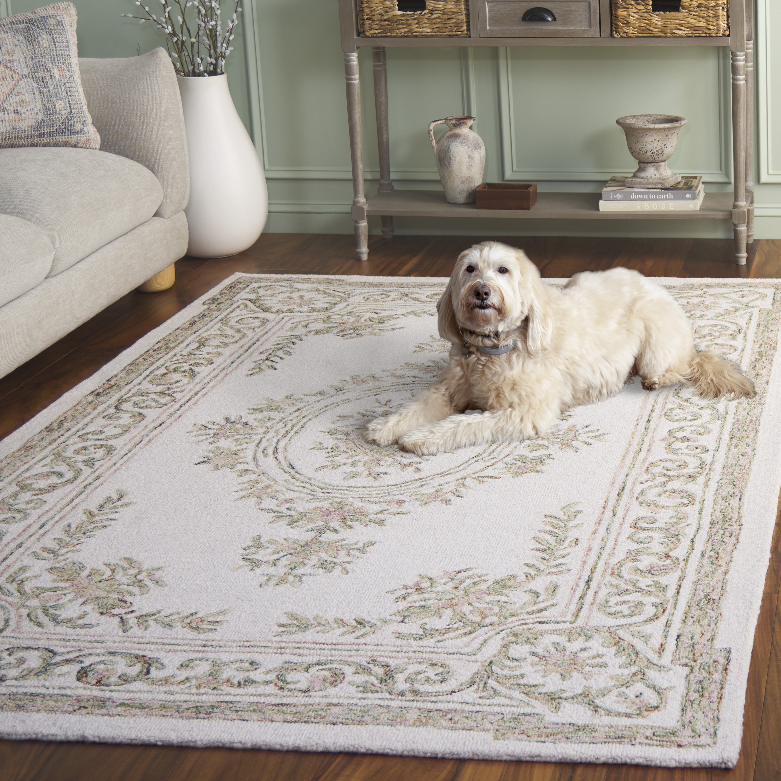 SAFAVIEH Micro-Loop Leptis Oriental Wool Area Rug, Ivory/Fuchsia, 5' x 5' Square