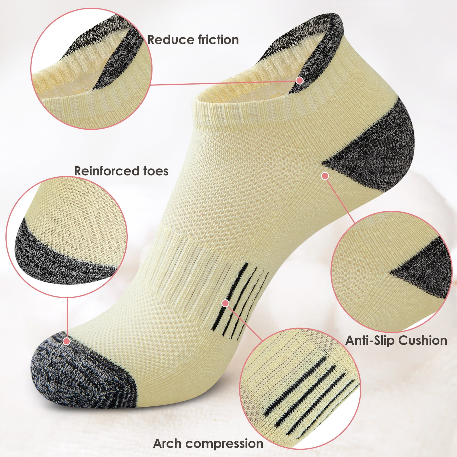Womens Ankle Socks, Low Cut Cushioned No Show Athletic Size 6-8 Socks for Women, 6 Pairs