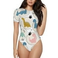 thumbnail image 1 of Balery Cute Dinosaurs Body de cuello redondo de manga corta para mujer Tops de manga corta Tops básicos-X-Large, 1 of 7