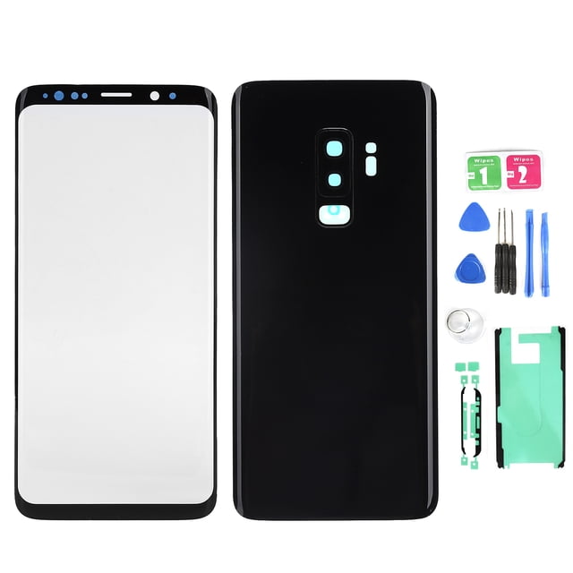 Juego de reemplazo de lentes de vidrio de pantalla frontal de cubierta de vidrio trasera trasera del teléfono para Samsung S9 + G965 (negro)
