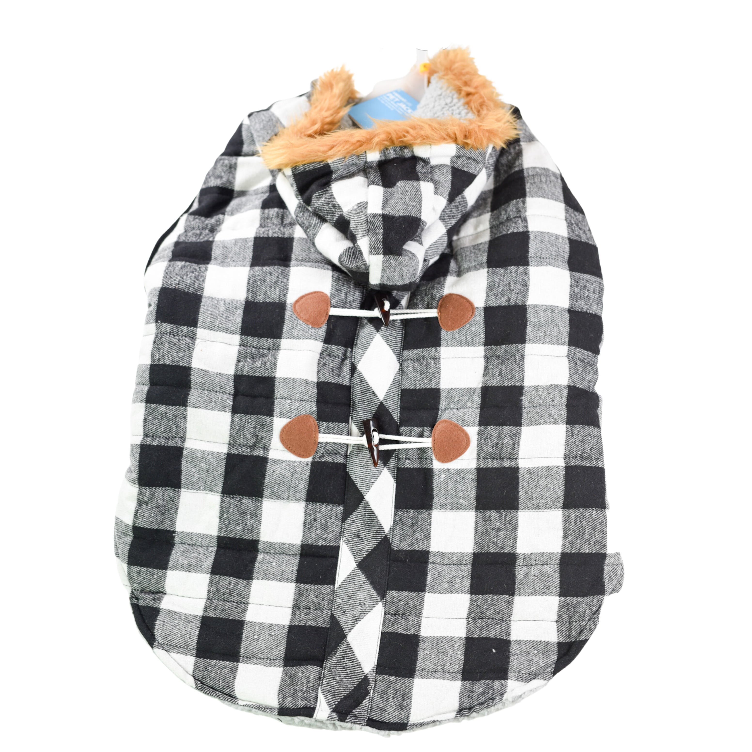 Vibrant Life Dog Clothes: Black & White Buffalo Plaid Peacoat, XL