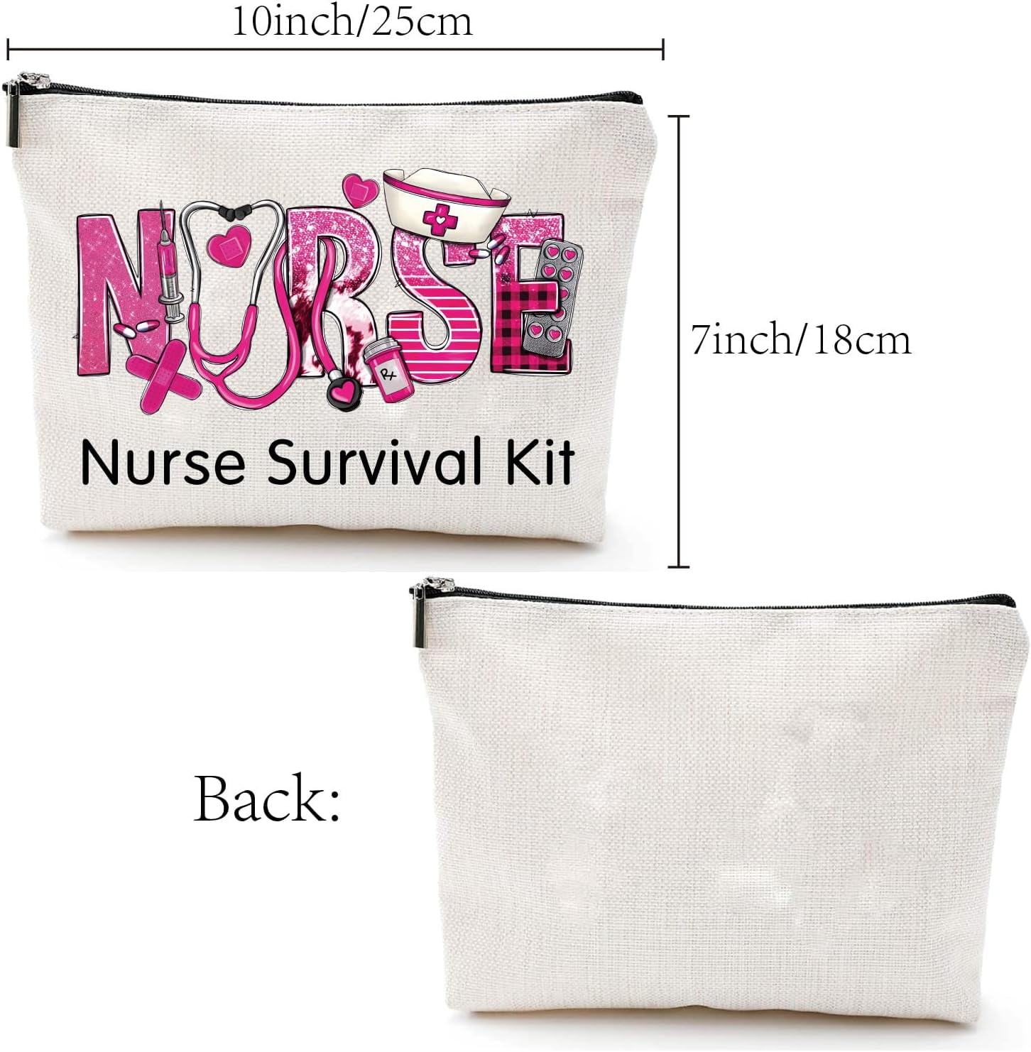 CREATCABIN Trousse Maquillage Trousse Toilette Voyage Cosmétique Portable Toile Pochette Maquillage Organisateur Petites Choses Étui Bijoux Fermeture Éclair Pour Vacances 25x18cm Kit Survie à La Plage