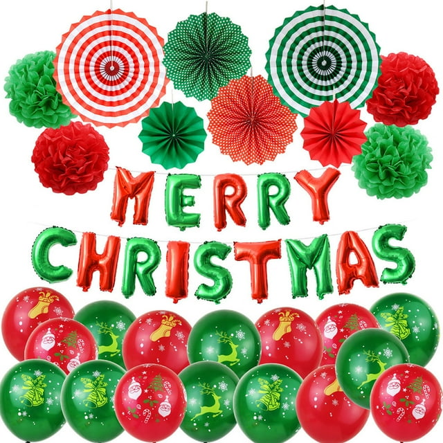 Kit de globos «Feliz Navidad» con pancarta, 31 bolas de lámina de látex