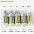 thumbnail image 1 of Bombillas LED de maíz, Base de tornillo de bayoneta, ampolla 5730 SMD, lámparas de mesa para dormitorio y hogar, 5W, 7W, 9W, 12W, 15W, 25W, E27, E14, B22, G9, GU10, 220V, 1 of 4