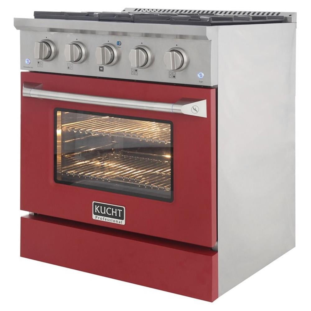 Pemberly Row 30" Modern Stainless Steel Propane Gas Range in Red/Silver