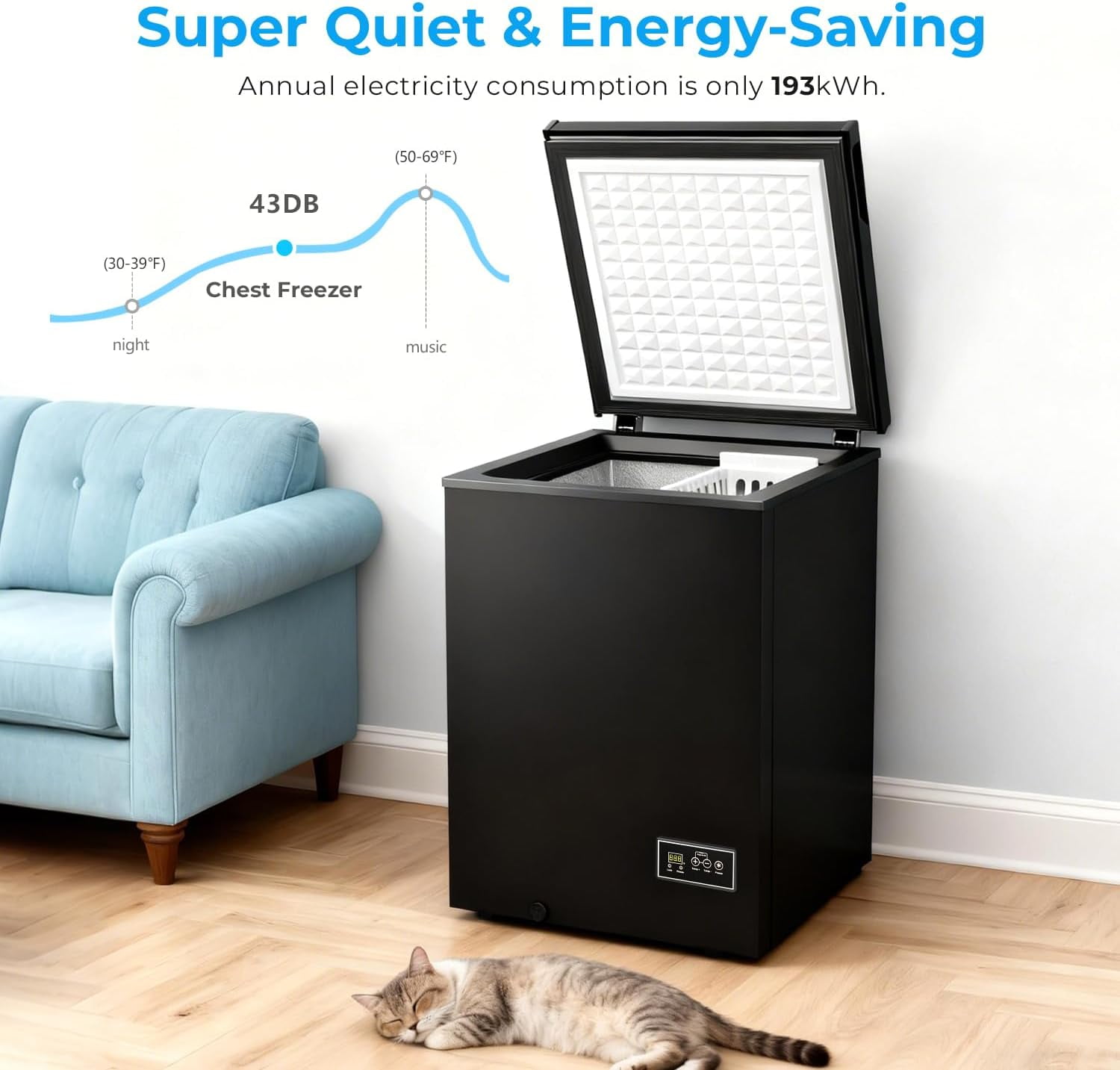 WAA 3.2 Cu.Ft Deep Freezer 14℉ to 40℉ Low Temp,Removable Basket,Freestanding for Home (Black)