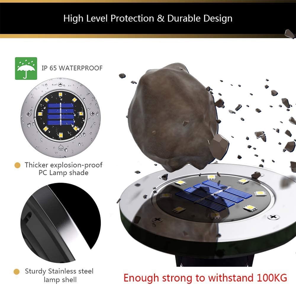 Solar Ground Lights - 8 LED Solar Garden Lights Outdoor Waterproof Sidewalk Disk Lights Solar Powered Landscape Lighting for Lawn Patio Pathway Yard Deck Walkway Flood Lights (24 Packs White)