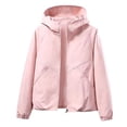 thumbnail image 5 of Zip Up Rain Jacket Women Lightweight Waterproof Hooded Jacket Casual Windbreaker Outdoor Raincoat, L, 5 of 6