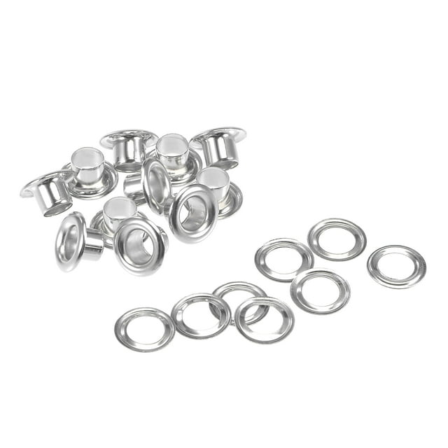 Unique Bargains 9 x 4.5 x 4.7mm Copper Grommets Eyelets with Washers Silver Tone 200 Set