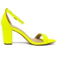 thumbnail image 2 of BURUDANI Women's Chunky High Heel Sandals Ankle Strap Open Toe Dress Shoes NEON/LIME/NUBUCK Size 5, 2 of 5