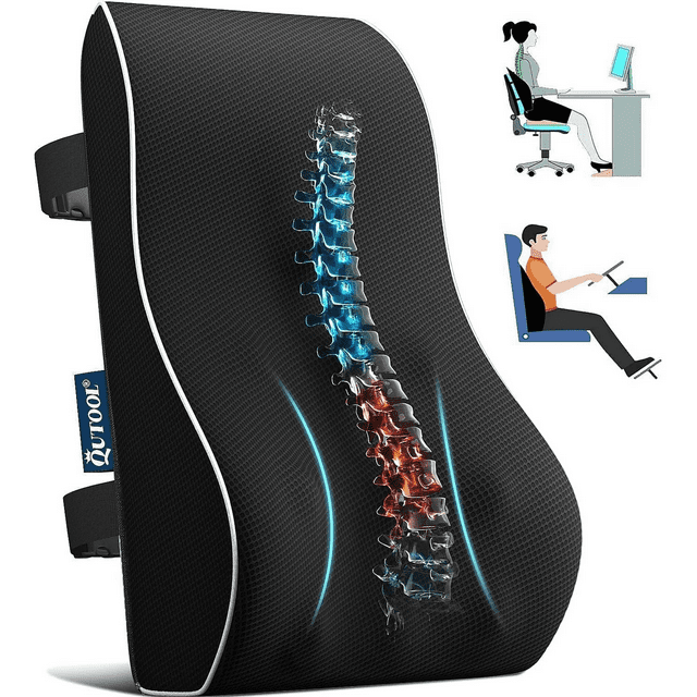 Almohada de apoyo Lumbar QUTOOL para el coche de la silla de la oficina, cojín trasero de espuma de la memoria ergonómica, respaldo de cuña, negro