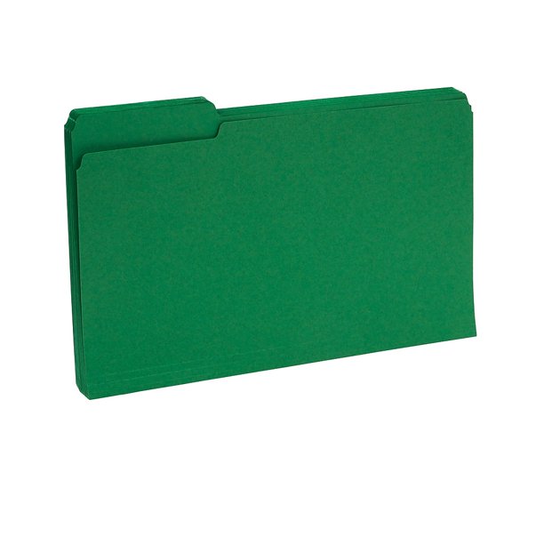 Staples Colored TopTab File Folders 3 Tab Green Legal Size 100/Pack