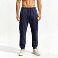 thumbnail image 5 of Men's Casual Solid Color Cargo Pants, Loose Fit Elastic Drawstring Waist Athletic Workout Trousers with Multi Side Flap Pockets Navy M, 5 of 6