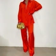 thumbnail image 2 of safuny Women's Two Piece Set Comfy Casual Plus Size Suit for Girlfriend Wife Daughter Lapel Dressy Long Sleeve Solid Color Red XL, 2 of 8