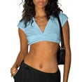 thumbnail image 2 of Biekopu Women Summer T-shirt,Short Sleeve V Neck Solid Slim Summer Ladies Crop Top for Party Club, 2 of 6