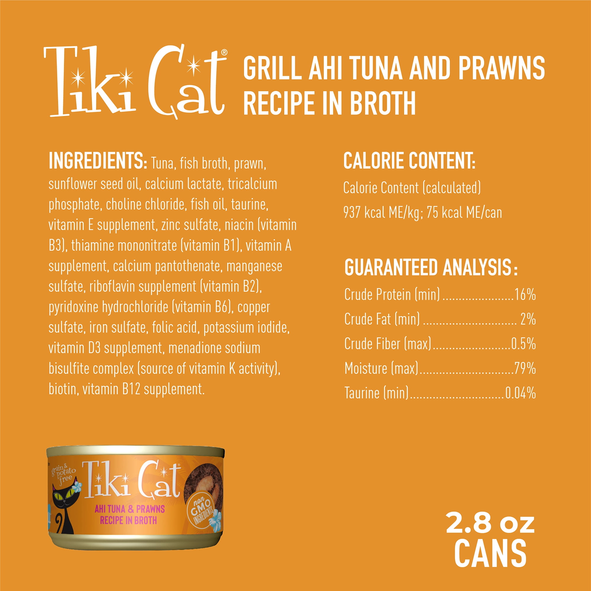 (6 pack) Tiki Cat Grill Wet Cat Food, Ahi Tuna, & Prawns, 2.8 oz. Can