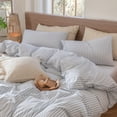thumbnail image 2 of MooMee Striped Pillowcases 100% Washed Cotton Linen Like Textured Envelope Closure Set of 2 (Cornflower Blue& White Classic Stripes, Queen), 2 of 5