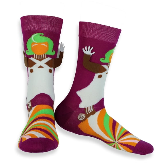 Willy Wonka Socks Men's Oompa Loompa Felt Hands Adult Mid Calf Crew Socks 1 Pair Fits Shoe Size 8-12