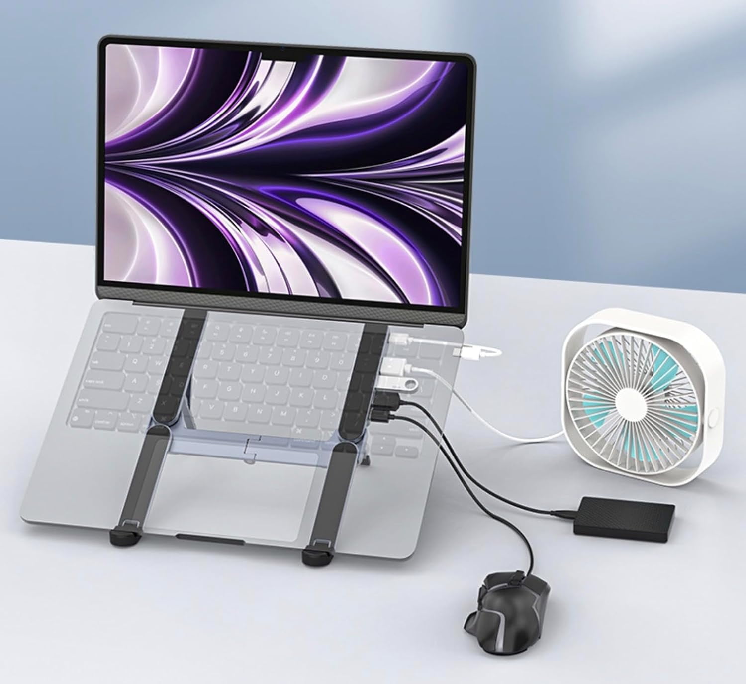 Samovi Laptop Stand with 4-Port USB Hub, 6-Level Adjustable Aluminum Holder, Ventilated Cooling Notebook Mount Computer Stand for Travel, Library, Home, Office, Cafe, for 11-17.3" Laptops
