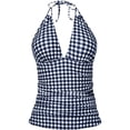 thumbnail image 2 of Tankini Tops for Women Top V Neck Halter Twist Front Swim Top Only Ruched Tummy Control Bathing Suit No Bottom Dark Blue S, 2 of 3