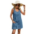 thumbnail image 2 of Summer Dress for Women Sleeveless Tank Dress with Pockets Casual Short A Line Dress Crewneck Sundress Peacock Blue L, 2 of 8
