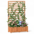 thumbnail image 2 of Fir Wood Raised Garden Bed with Trellis Orange Planter Box Drainage Liner for Climbing Plants, 2 of 10
