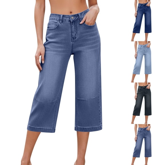 Capri Jeans for Women Mid Rise Straight Leg Casual Relaxed Fit Summer Cropped Denim Capris Pants Summer Trendy Crop Jeans with Pockets Daily Basics Black L