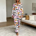 thumbnail image 2 of Virmaxy Pajamas for Women Set Colorful Halloween Pajama Set Pink and Orange Pumpkin Print Notch Collar Button Down Silky Sleepwear for Fall Holiday White, 2 of 7