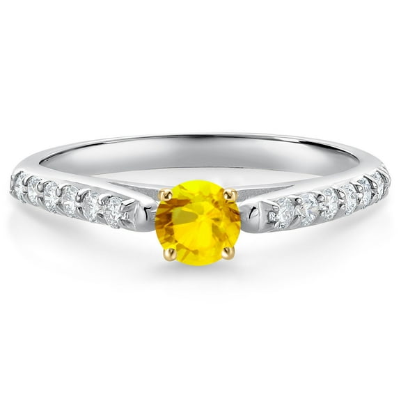 Gem Stone King 0.54 Ct Yellow Sapphire G/H Lab Grown Diamond 10K White and Yellow Gold Engagement Ring (Size 9)