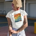 thumbnail image 2 of Hello Auntie with Flower & Heart and Pastel Colors, Groovy Retro Wavy Text Merch Gift, White T-Shirt, Medium, 2 of 5