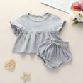 thumbnail image 3 of Kids Girls Clothes Efsteb Toddler Girl Summer Shorts Sets Comfy Solid Color Round Neck Short Sleeve T Shirts Shorts Set Casual Fashion Outfits (Gray,6-12 Months), 3 of 8
