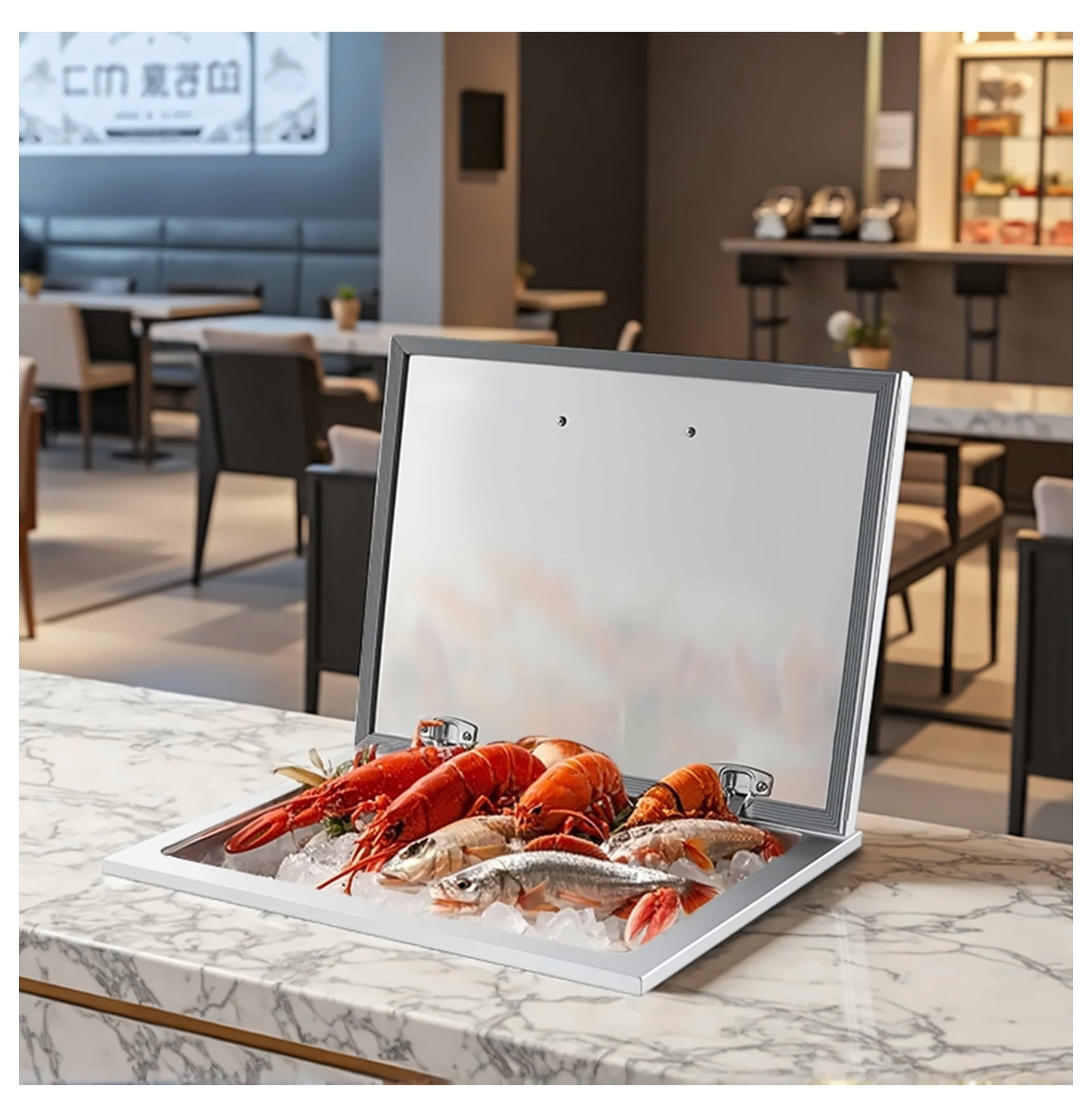 Stainless Steel Drop in Ice Chest, 113.7 Quart Commercial Cooler - Outdoor Kitchen Bar, Patio - with Drain & Flip Lid