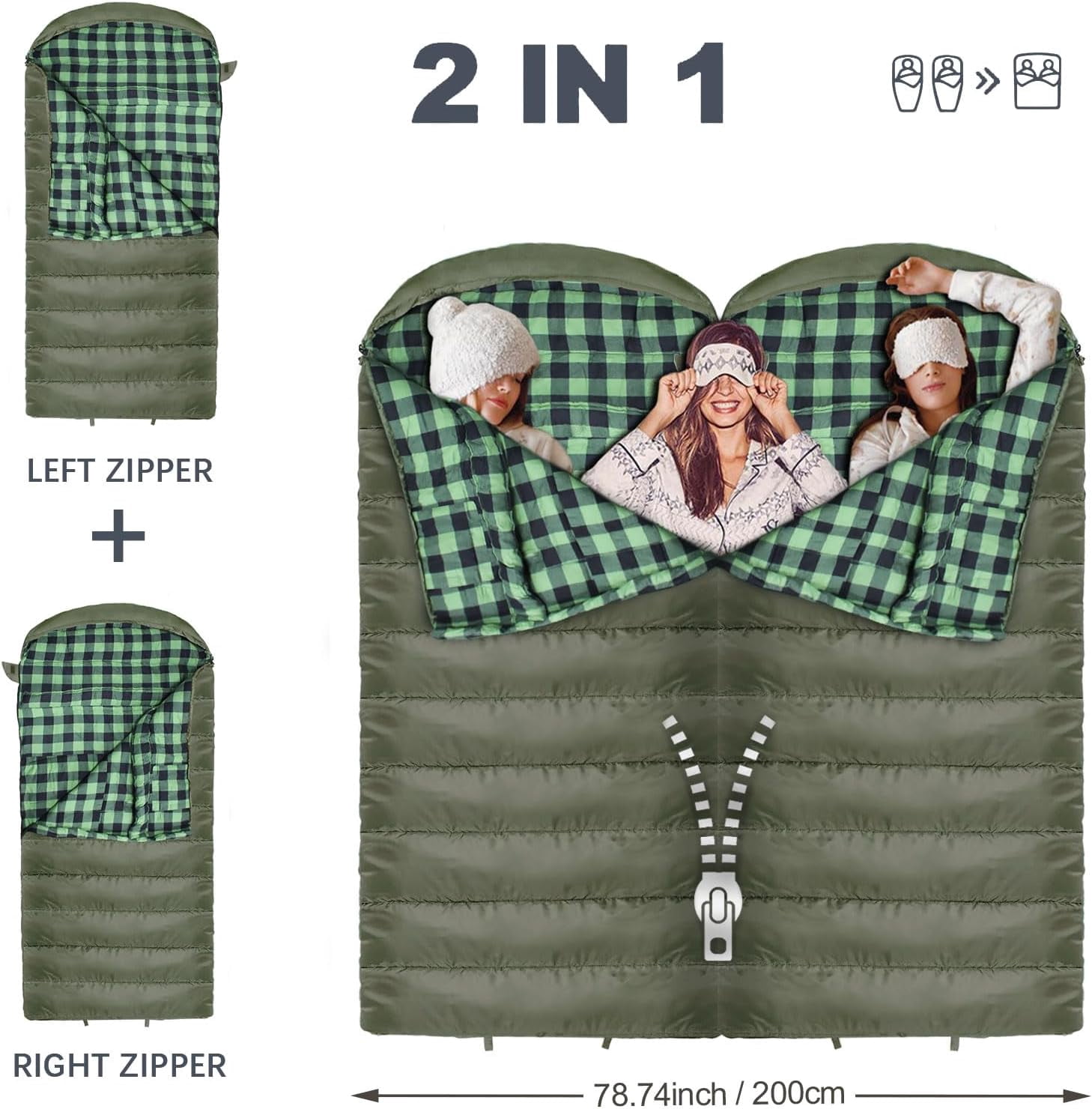 0 Degree Sleeping Bag 100% Cotton Flannel XXL Cold Weather Winter Oversized for Adults Camping Zero Big and Tall with Compression Sack