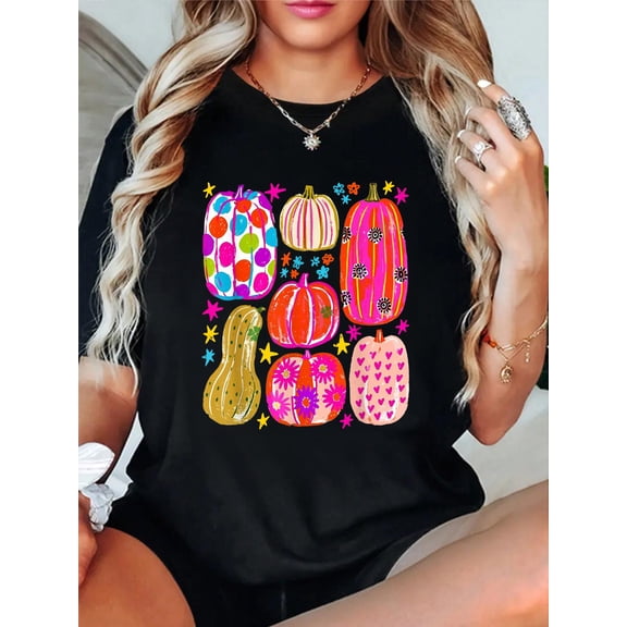 Retro Pumpkin Autumn Fall Vibes Cozy Season Trendy Stars T-Shirt