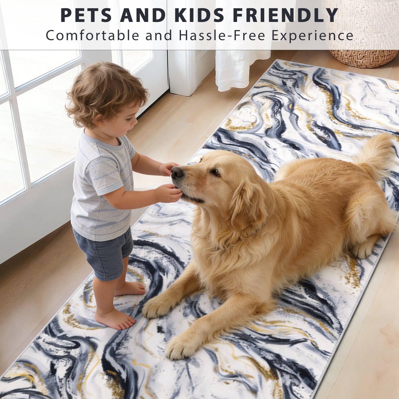 Runner Rugs for Hallway, Yamaziot 2'x6' Abstract Runner Rug, Washable Non Slip Blue Modern Bedroom Carpet Accent Rug Kitchen Runner Laundry Room Mat