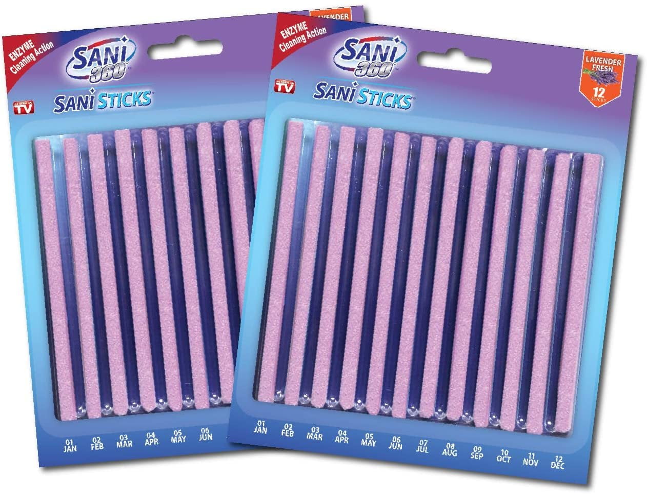 SANI 360 Sani Sticks Drain Cleaner and Deodorizer | Non-Toxic, Enzyme Formula to Eliminate Odors and Helps Prevent Clogged Drains | Septic Tank Safe | 24 Pack, Lavender Scent