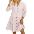 thumbnail image 1 of Yuyuzo Robes d'Automne pour Femmes Chemise à Carreaux Mini Robe Manches 3/4 Boutonnée Col en V Robe Courte Basique à Étages, 1 of 6