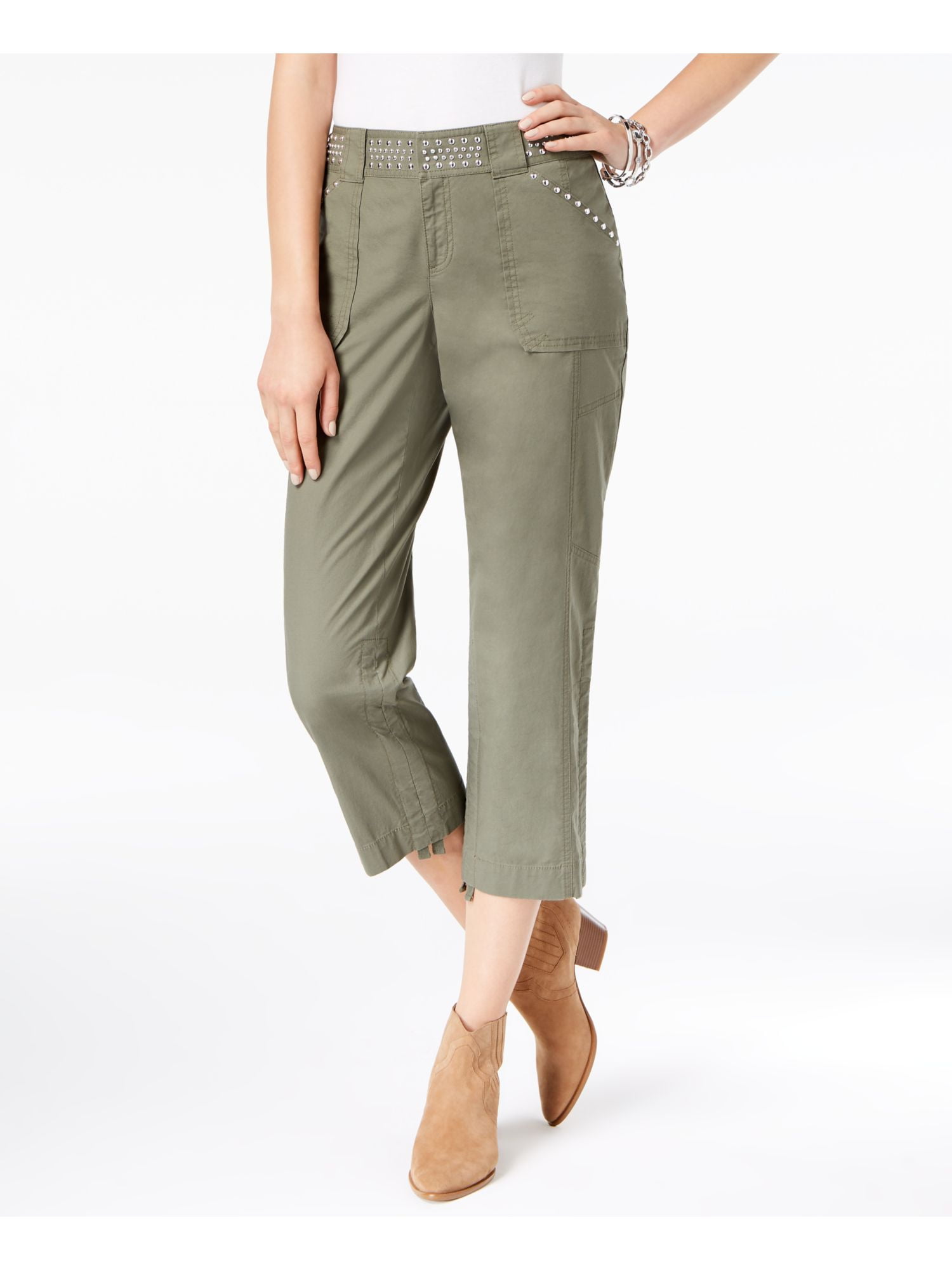 Linen Embellished Cargo Pants Size 