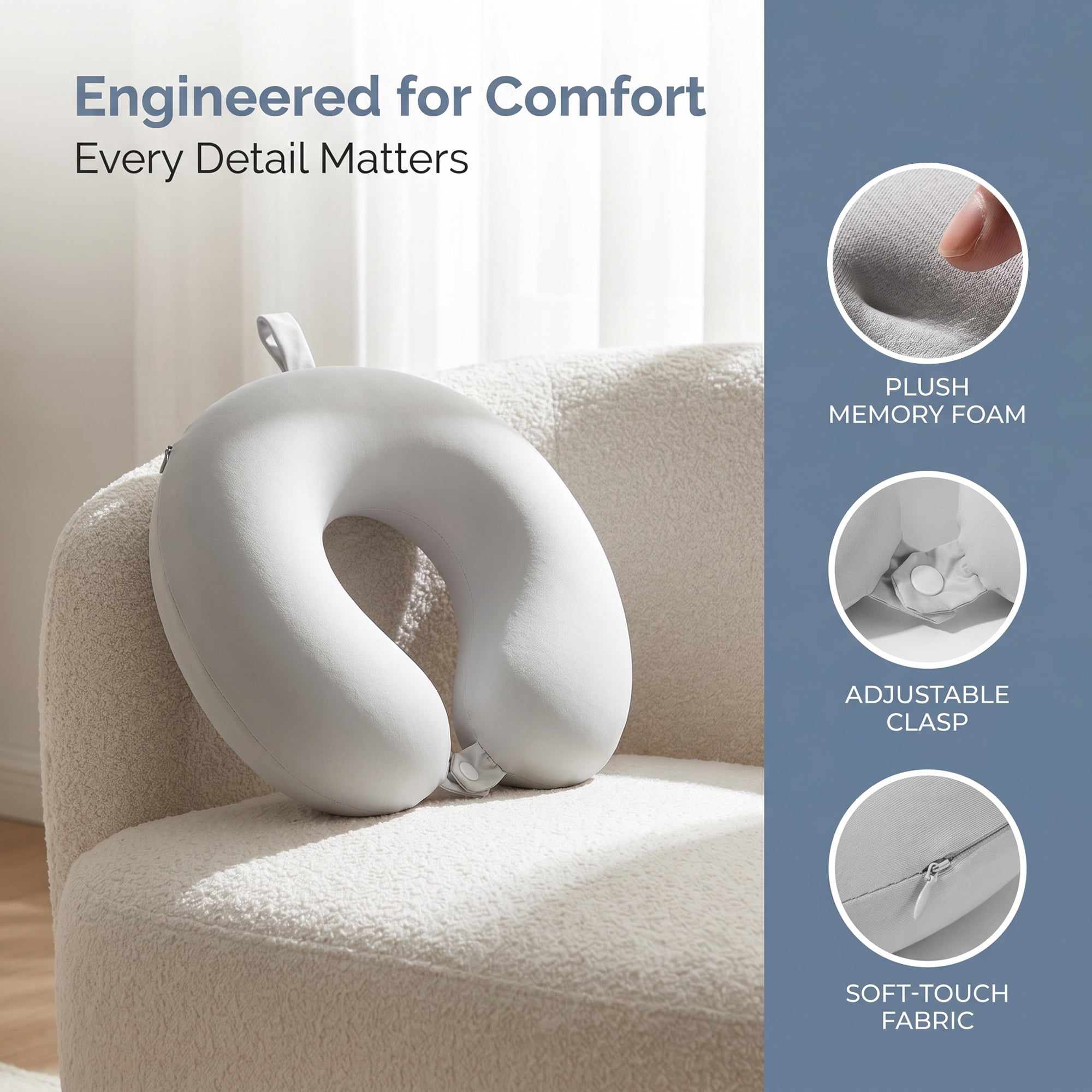 Unique Bargains Memory Foam Travel U Shape Neck Pillow Head Rest Gray 12"x12"x4"