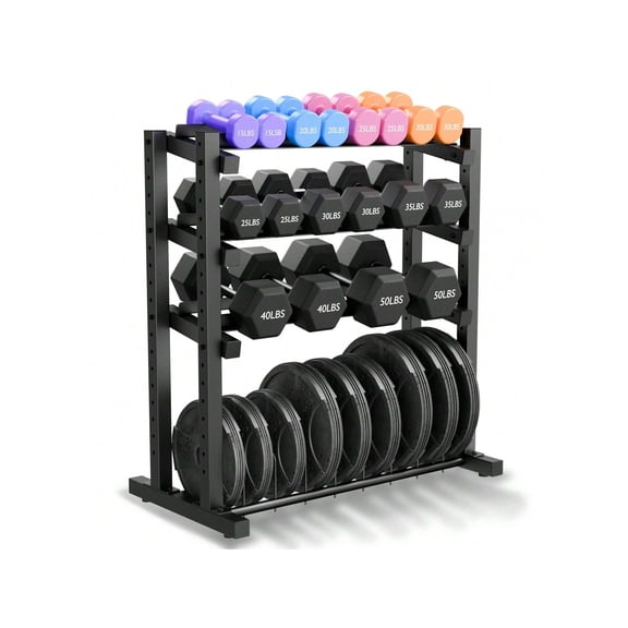 4-Tier Heavy-Duty Dumbbell Rack, 1100 lbs Capacity, Adjustable Steel Frame