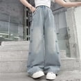 thumbnail image 2 of WMQPNNS Girl's Jeans High Waist Wide Leg Baggy Loose Denim Pants Casual Trousers with Floral Embroidery and Bow Kids Jeans, Size 3-4 Years, qu1-Blue, 2 of 8