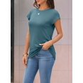 thumbnail image 6 of Womens Summer Tops Cap Sleeve Spring T Shirts Ruched Business Casual Dressy Fashion Clothes Outfits 2025 Blue-green L, 6 of 7