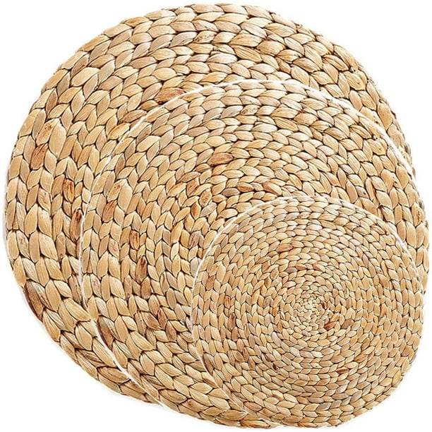 Natural Water Hyacinth Weave Placemat Round Braided Rattan Tablemats