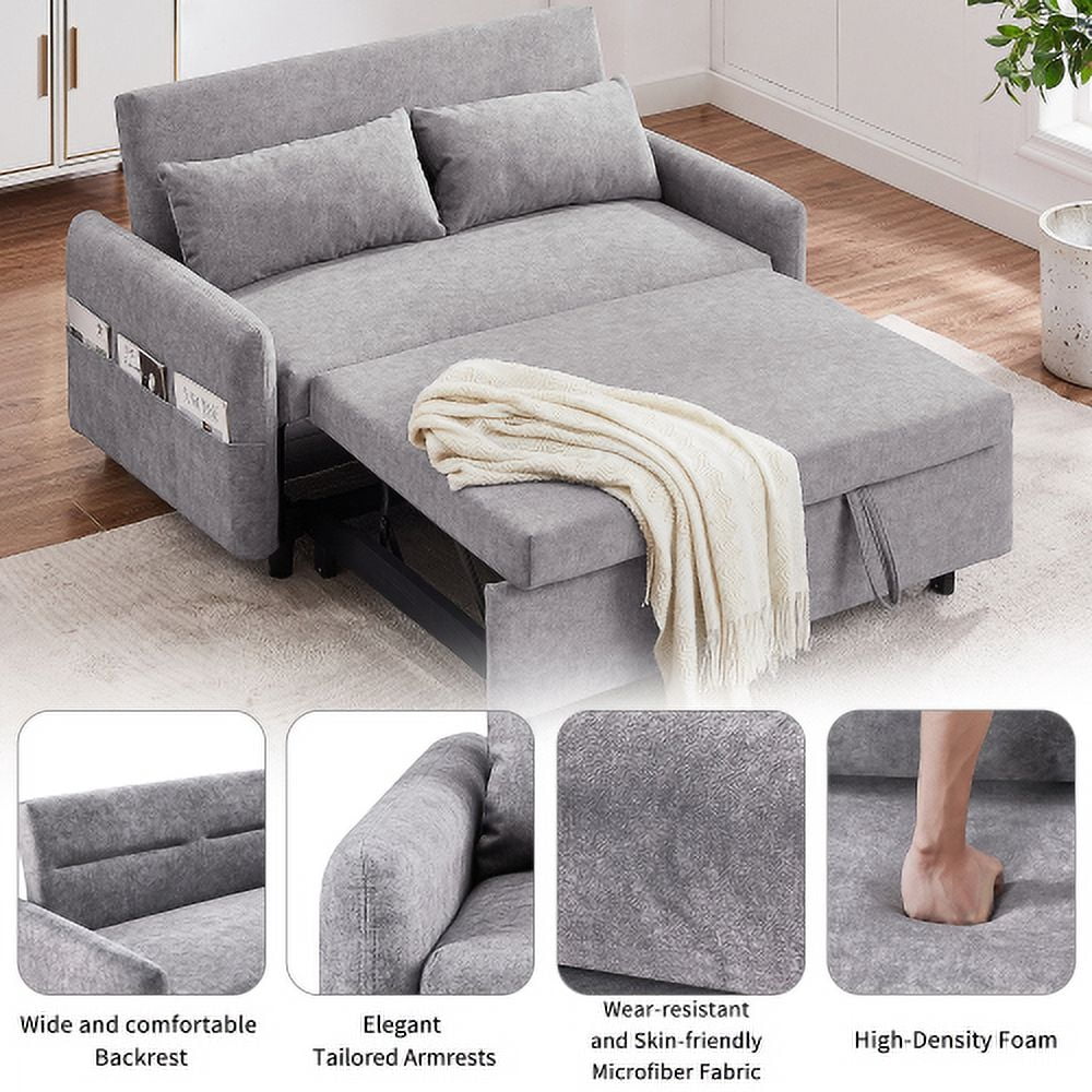 Leumius 2 Seat Sofa Couch with Pull Out Sleep Sofa Bed, Modern Loveseats with USB Ports, Gray