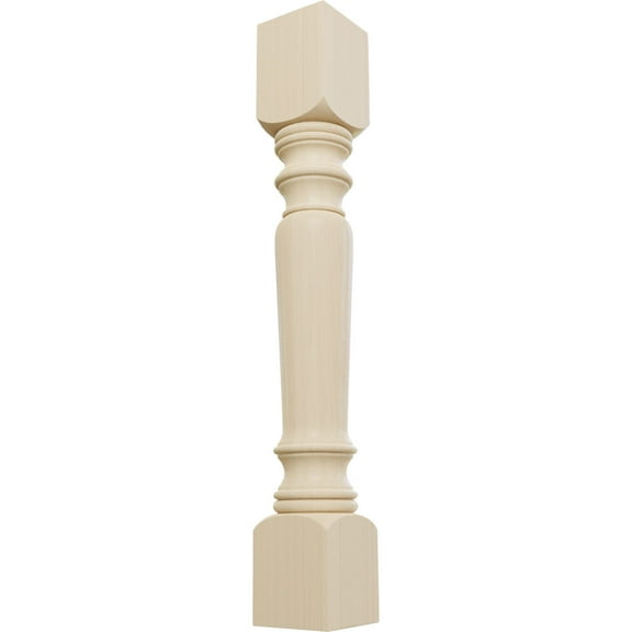 Ekena Millwork 5"W x 5"D x 35 1/2"H Legacy Tapered Cabinet Column (Top Block: 6", Bottom Block: 7"), Rubberwood